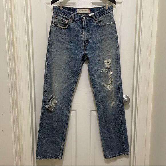 Vintage Levi’s 505 Men’s Blue Jeans 34x34 Y2K Thrashed Distressed Grunge Rocker - Picture 1 of 13